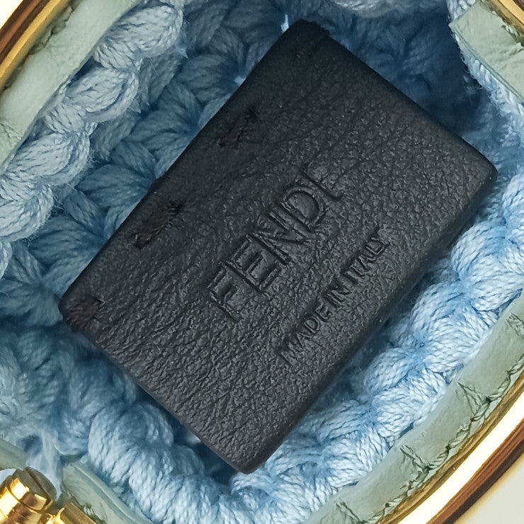 FENDI フェンディ コインケース コットンコインケース 8M0454 ブルー コットン レディース がま口 ゴールド金具 美品