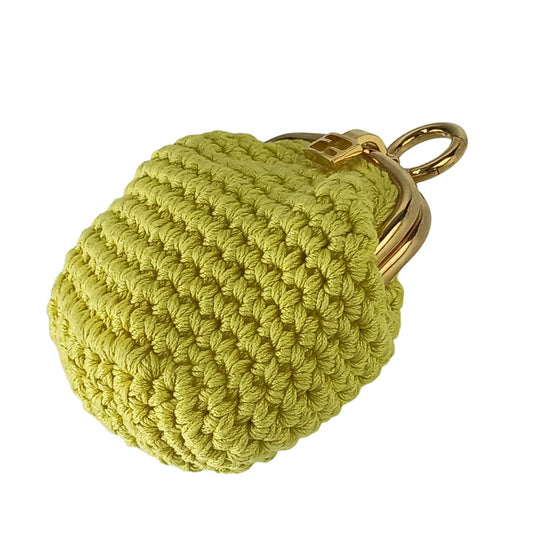 FENDI フェンディ コインケース コットンコインケース 8M0454 イエロー コットン レディース がま口 ゴールド金具 美品