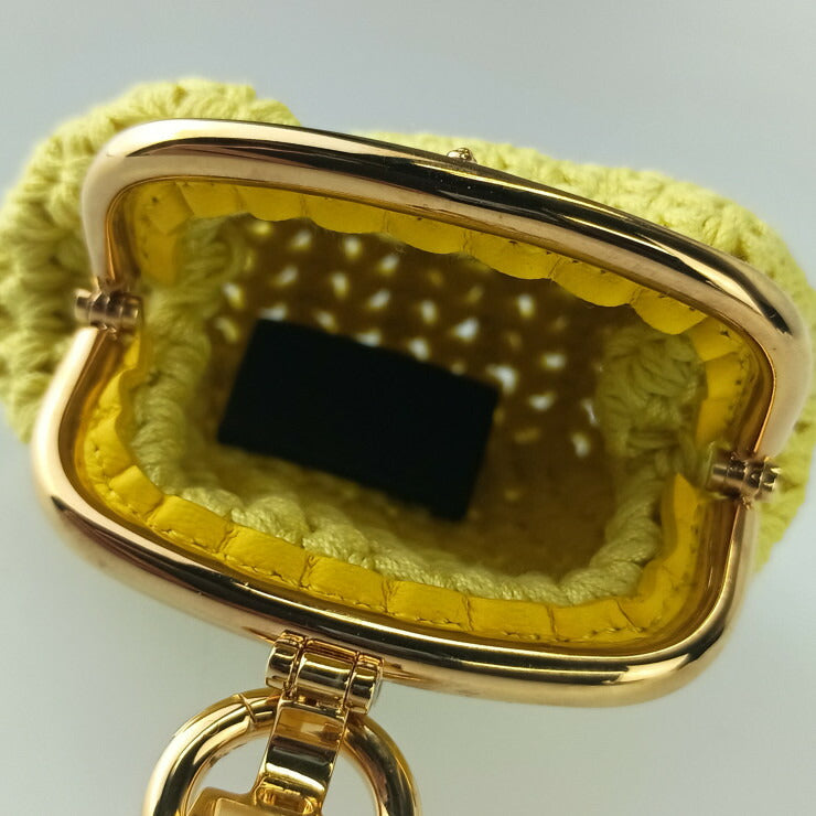 FENDI フェンディ コインケース コットンコインケース 8M0454 イエロー コットン レディース がま口 ゴールド金具 美品