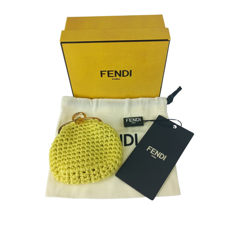 FENDI フェンディ コインケース コットンコインケース 8M0454 イエロー コットン レディース がま口 ゴールド金具 美品