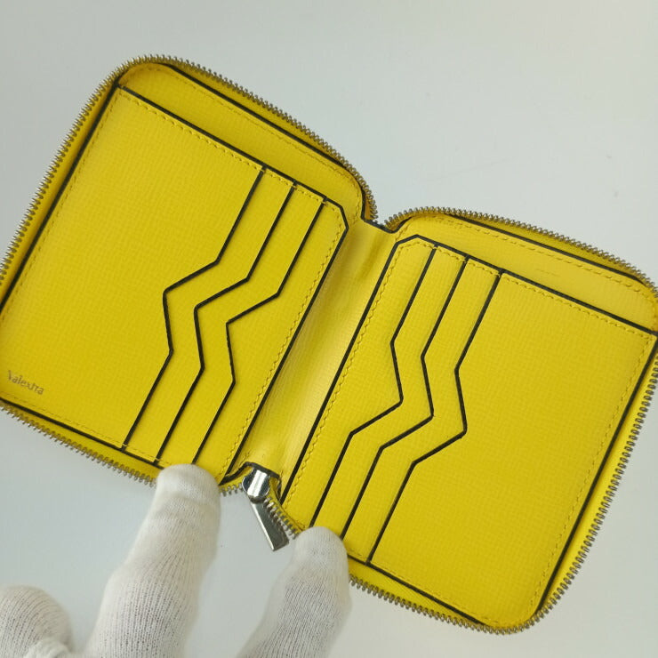 VALEXTRA ヴァレクストラ カードケース ジップアラウンドカードホルダー V8L34 イエロー グレインドカーフスキン ユニセックス ラウンドファスナー 札入れ シルバー金具 超美品