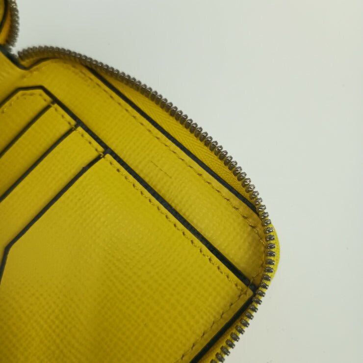 VALEXTRA ヴァレクストラ カードケース ジップアラウンドカードホルダー V8L34 イエロー グレインドカーフスキン ユニセックス ラウンドファスナー 札入れ シルバー金具 超美品