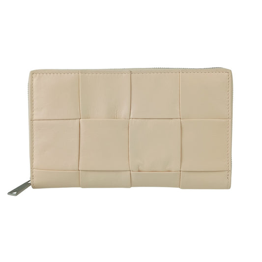 BOTTEGA VENETA ボッテガヴェネタ 長財布 マキシイントレチャート カセット ジップアラウンド ウォレット 690945VCQ72 ピーチ ペーパーカーフレザー レディース ラウンドファスナー シワ加工 シルバー金具 超美品