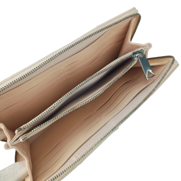 BOTTEGA VENETA ボッテガヴェネタ 長財布 マキシイントレチャート カセット ジップアラウンド ウォレット 690945VCQ72 ピーチ ペーパーカーフレザー レディース ラウンドファスナー シワ加工 シルバー金具 超美品