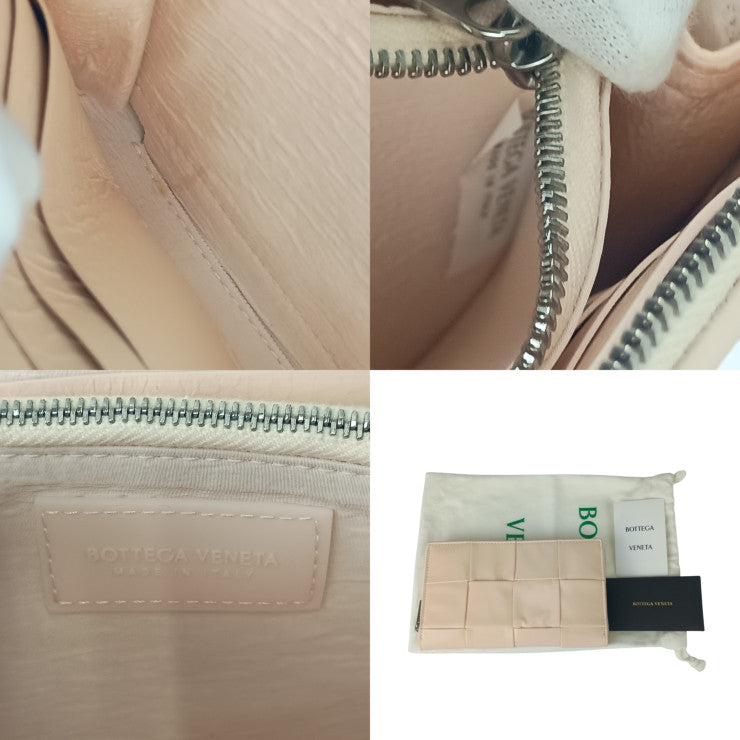 BOTTEGA VENETA ボッテガヴェネタ 長財布 マキシイントレチャート カセット ジップアラウンド ウォレット 690945VCQ72 ピーチ ペーパーカーフレザー レディース ラウンドファスナー シワ加工 シルバー金具 超美品