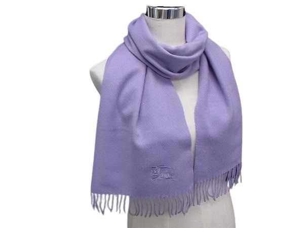 BURBERRY バーバリー マフラー パープル カシミヤ100% レディース フリンジ 美品