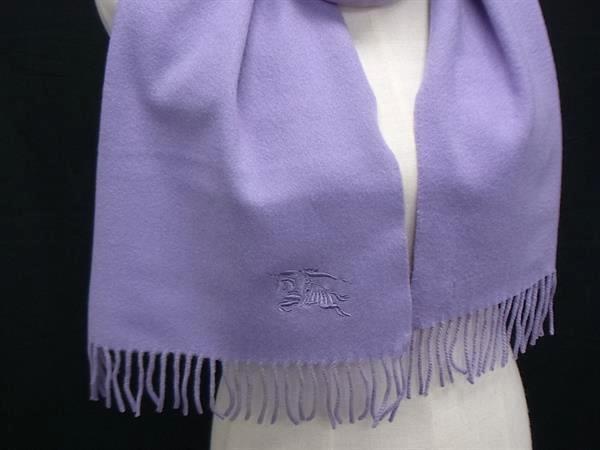 BURBERRY バーバリー マフラー パープル カシミヤ100% レディース フリンジ 美品
