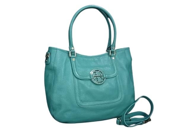 TORY BURCH トリーバーチ ハンドバッグ アマンダ ターコイズブルー系 レザー レディース 2WAY ショルダーバッグ ゴールド金具 美品