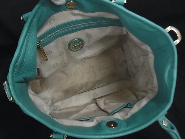 TORY BURCH トリーバーチ ハンドバッグ アマンダ ターコイズブルー系 レザー レディース 2WAY ショルダーバッグ ゴールド金具 美品
