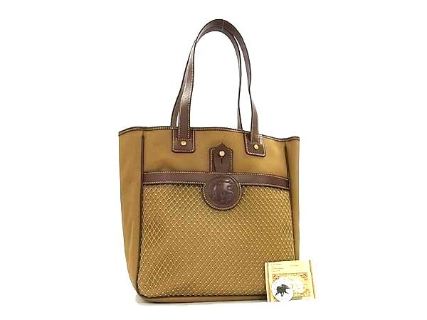 HUNTING WORLD ハンティングワールド トートバッグ サファリ トゥデイ カーキ系 ブラウン系 キャンバス レザー ユニセックス ゴールド金具 美品