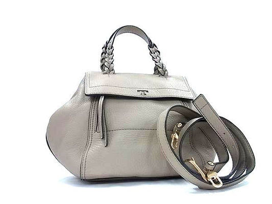 TORY BURCH トリーバーチ ハンドバッグ ハーフムーン グレージュ レザー レディース 2WAY 美品