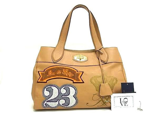 ADMJ エーディーエムジェイ ハンドバッグ ブラウン レザー レディース ワッペン ターンロック ゴールド金具