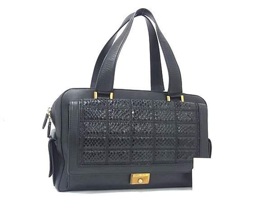 JIMMY CHOO ジミーチュウ ハンドバッグ ブラック レザー パイソン型押しレザー レディース ゴールド金具 美品