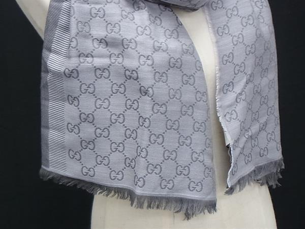 GUCCI グッチ ストール GG柄 グレー ウール80%×シルク20％ レディース 大判 美品