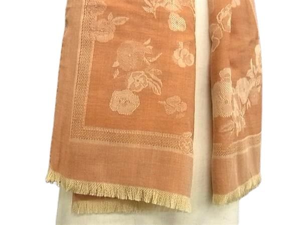 LOEWE ロエベ ストール オレンジ系 カシミヤ35％ シルク35％ ウール30％ レディース 花柄 フリンジ 超美品