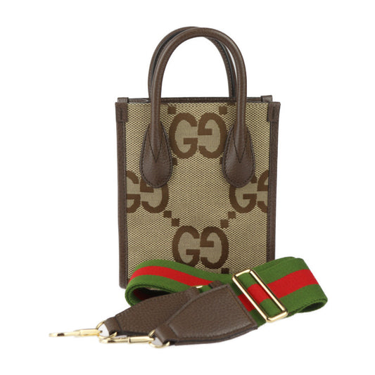 新古未使用展示品 GUCCI グッチ ミニトートバッグ ハンドバッグ 699406 ジャンボGGキャンバス × レザー ベージュ ブラウン ゴールド金具 2WAY ショルダーバッグ