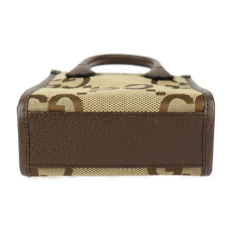 新古未使用展示品 GUCCI グッチ ミニトートバッグ ハンドバッグ 699406 ジャンボGGキャンバス × レザー ベージュ ブラウン ゴールド金具 2WAY ショルダーバッグ