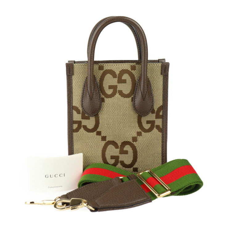 新古未使用展示品 GUCCI グッチ ミニトートバッグ ハンドバッグ 699406 ジャンボGGキャンバス × レザー ベージュ ブラウン ゴールド金具 2WAY ショルダーバッグ
