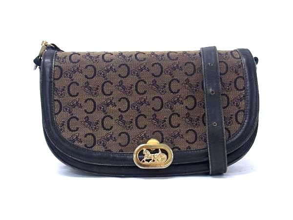 CELINE セリーヌ トートバッグ Cサルキー - ブラウン系 ブラック キャンバス×レザー ヴィンテージ 馬車金具 ゴールド金具