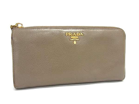 PRADA プラダ 長財布 - - グレージュ レザー レディース L字ファスナー