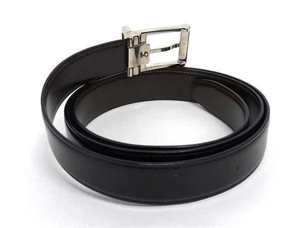 美品 BVLGARI ブルガリ ベルト - - ブラック系×ブラウン系 レザー メンズ リバーシブル シルバー金具