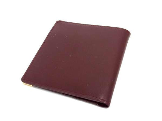 美品 Cartier カルティエ 二つ折り 財布 マストライン - ボルドー レザー メンズ ゴールド金具