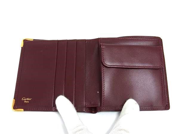 美品 Cartier カルティエ 二つ折り 財布 マストライン - ボルドー レザー メンズ ゴールド金具
