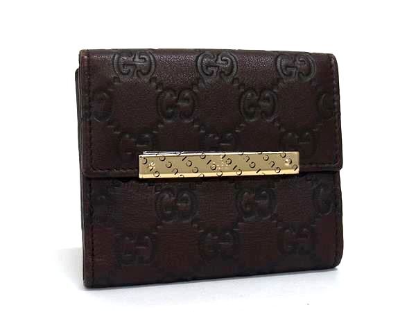美品 GUCCI グッチ 二つ折り 財布 グッチシマ 112716 1147 ブラウン レザー レディース ゴールド金具