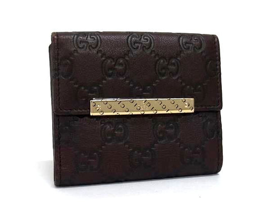 美品 GUCCI グッチ 二つ折り 財布 グッチシマ 112716 1147 ブラウン レザー レディース ゴールド金具