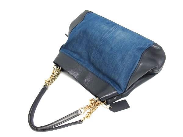 美品 COACH コーチ ハンドバッグ - F25884 ブルー ネイビー デニム×レザー レディース チェーン ゴールド金具