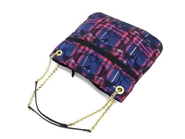 COACH コーチ ショルダーバッグ シグネチャー 21136 マルチカラー キャンバス レディース チェック柄 チェーン 美品