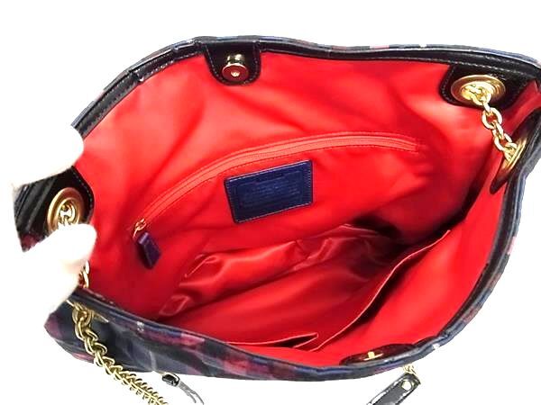 COACH コーチ ショルダーバッグ シグネチャー 21136 マルチカラー キャンバス レディース チェック柄 チェーン 美品