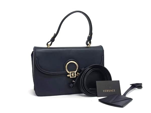 VERSACE ヴェルサーチェ ハンドバッグ メデューサ - ネイビー レザー レディース 2WAY ゴールド金具