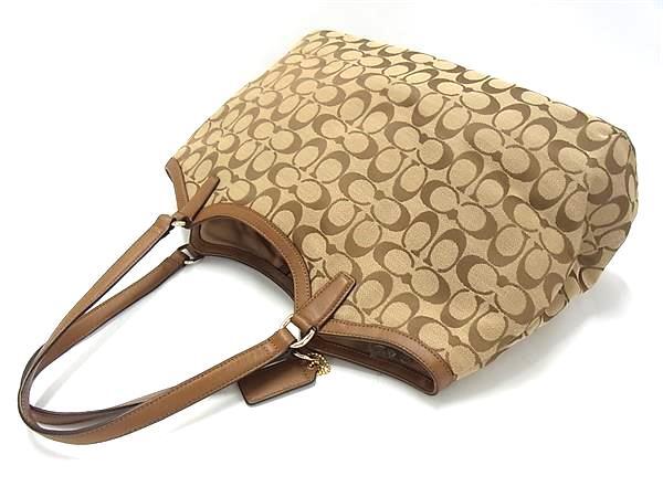 COACH コーチ トートバッグ シグネチャー F31444 ブラウン ピンク キャンバス×パイソン型押しレザー レディース 超美品