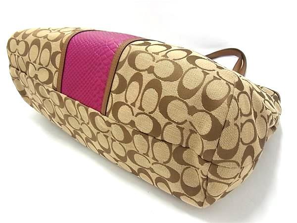 COACH コーチ トートバッグ シグネチャー F31444 ブラウン ピンク キャンバス×パイソン型押しレザー レディース 超美品