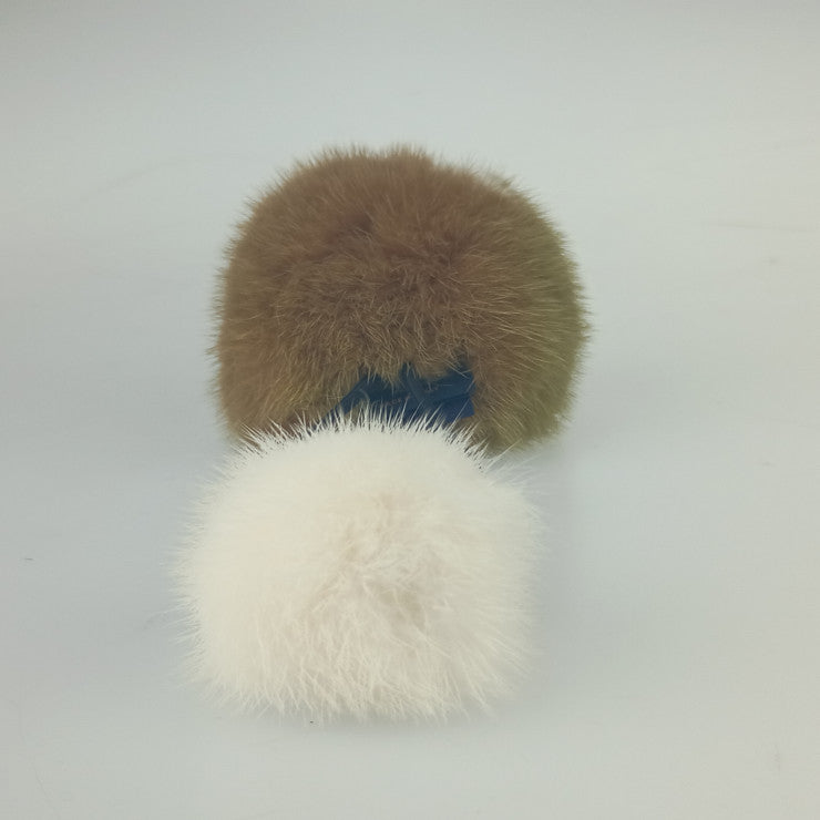 LOUIS VUITTON ルイヴィトン ヘアアクセサリー シュシュ・ヴィゾン LV コージー M77738 ブラウン×ホワイト ミンクファー レディース 美品