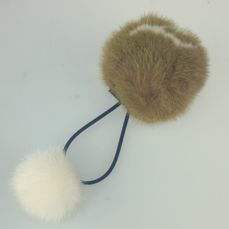 LOUIS VUITTON ルイヴィトン ヘアアクセサリー シュシュ・ヴィゾン LV コージー M77738 ブラウン×ホワイト ミンクファー レディース 美品