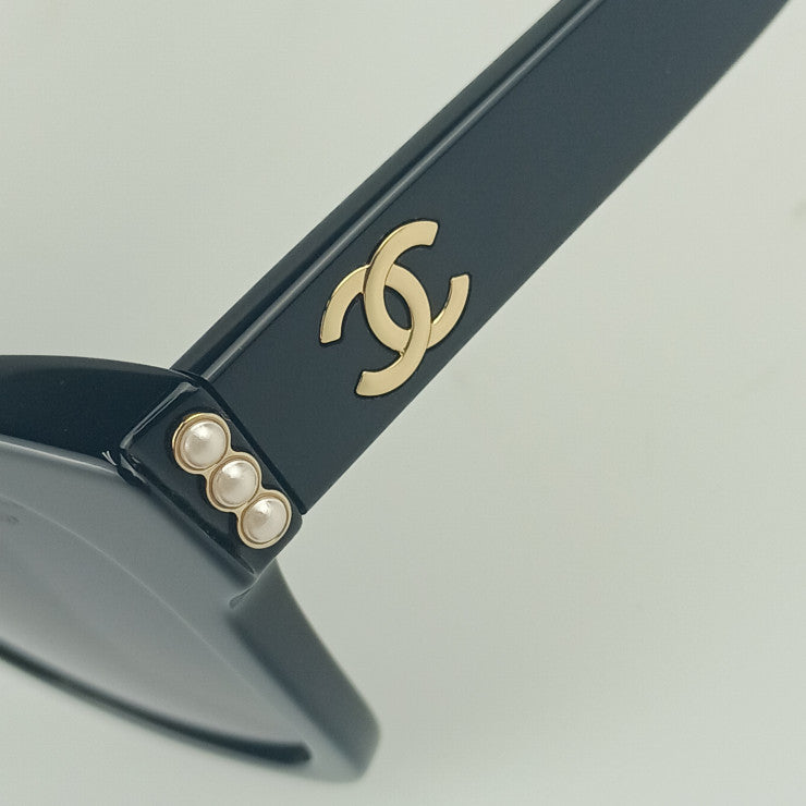 CHANEL シャネル アイウェア POLARIZED サングラス 5482HA ブラック プラスチック フェイクパール レディース ココマーク 54□17 140 ゴールド金具 超美品
