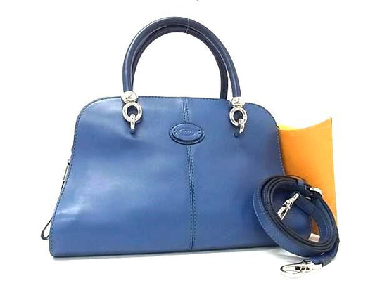 TOD’S トッズ ハンドバッグ セラ ブルー レザー レディース 2WAY シルバー金具 美品