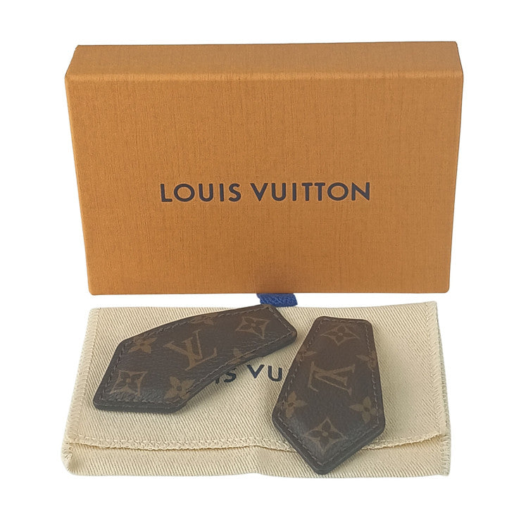 LOUIS VUITTON ルイヴィトン ヘアアクセサリー モノグラム バックステージ ヘアクリップ M01443 ブラウン ブラック PVC レザー レディース ゴールド金具 新古未使用展示品