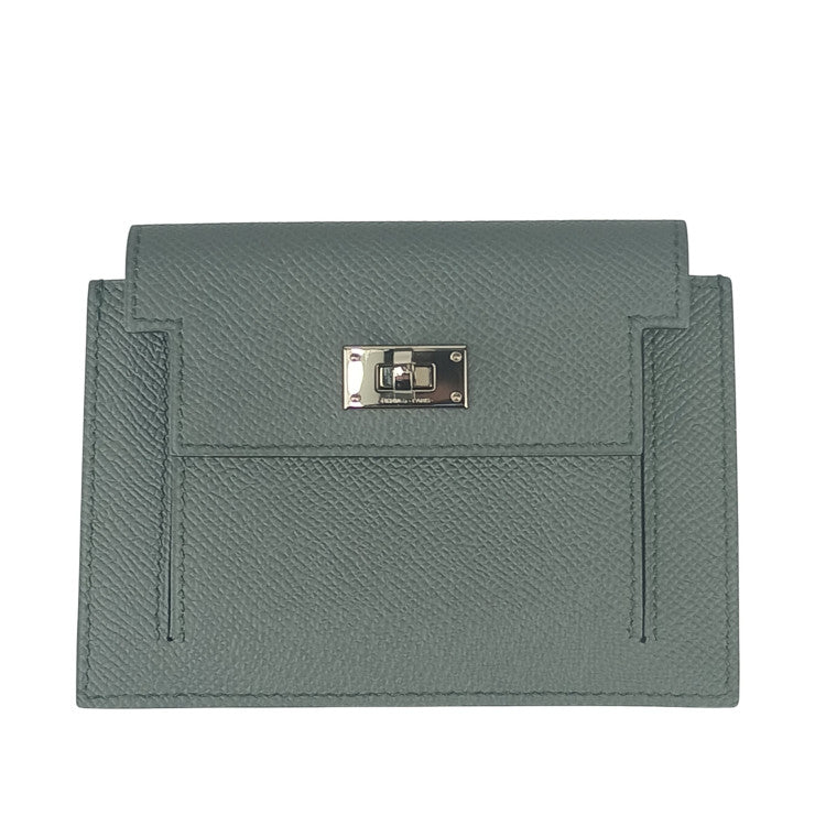 HERMES エルメス コインケース KELLY POCKET COMPACT ケリーポケットコンパクト 079001CK VERT AMANDE ヴェールアマンド（グレー系） エプソン ユニセックス シルバー金具 超美品