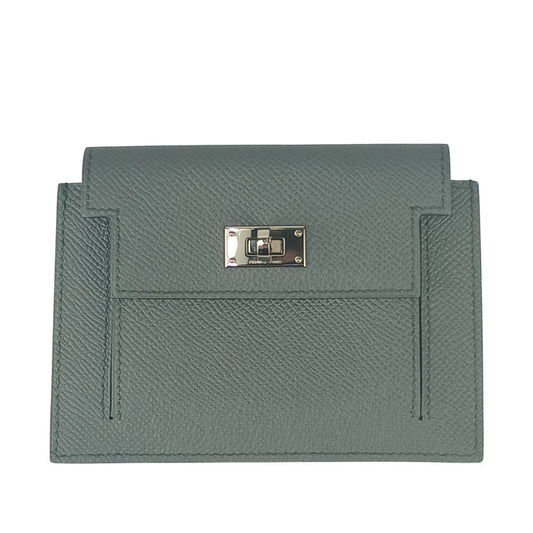 HERMES エルメス コインケース KELLY POCKET COMPACT ケリーポケットコンパクト 079001CK VERT AMANDE ヴェールアマンド（グレー系） エプソン ユニセックス シルバー金具 超美品