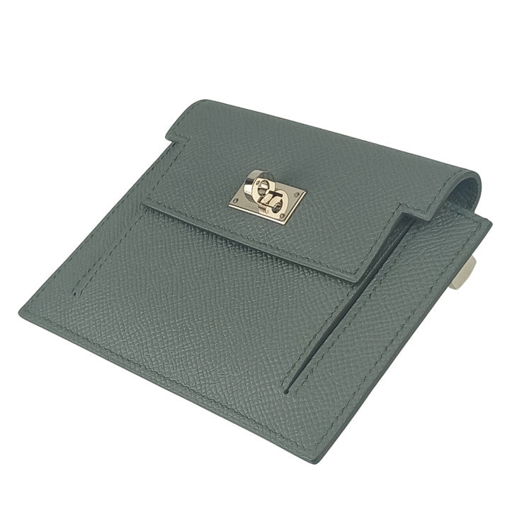 HERMES エルメス コインケース KELLY POCKET COMPACT ケリーポケットコンパクト 079001CK VERT AMANDE ヴェールアマンド（グレー系） エプソン ユニセックス シルバー金具 超美品