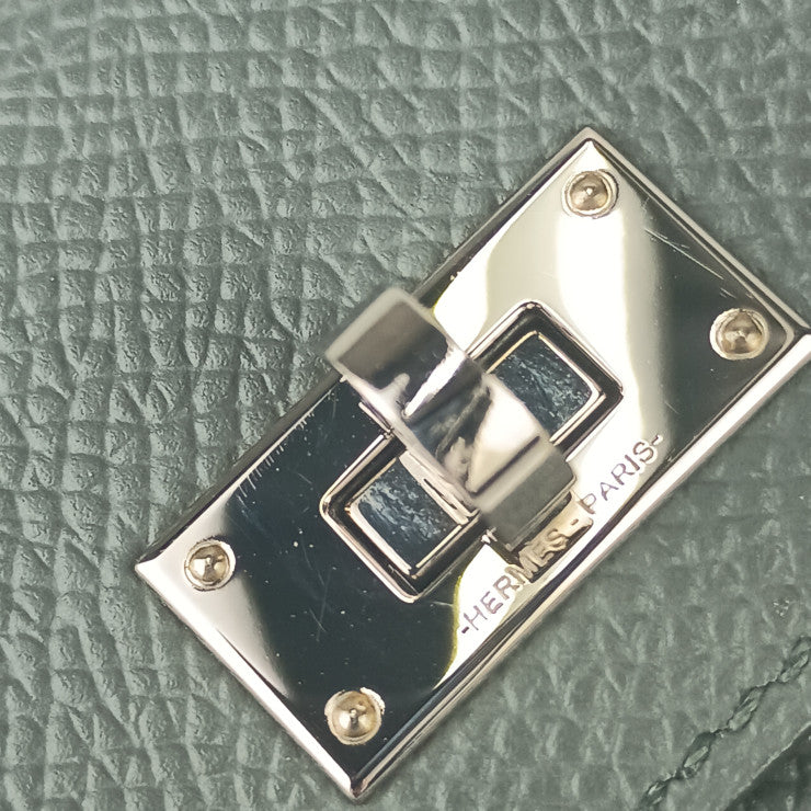 HERMES エルメス コインケース KELLY POCKET COMPACT ケリーポケットコンパクト 079001CK VERT AMANDE ヴェールアマンド（グレー系） エプソン ユニセックス シルバー金具 超美品