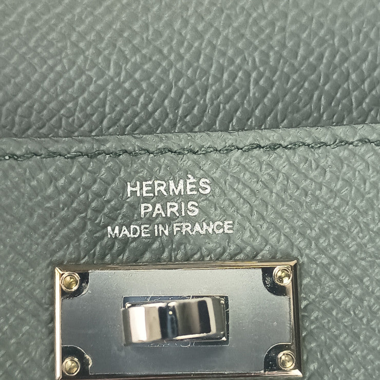 HERMES エルメス コインケース KELLY POCKET COMPACT ケリーポケットコンパクト 079001CK VERT AMANDE ヴェールアマンド（グレー系） エプソン ユニセックス シルバー金具 超美品