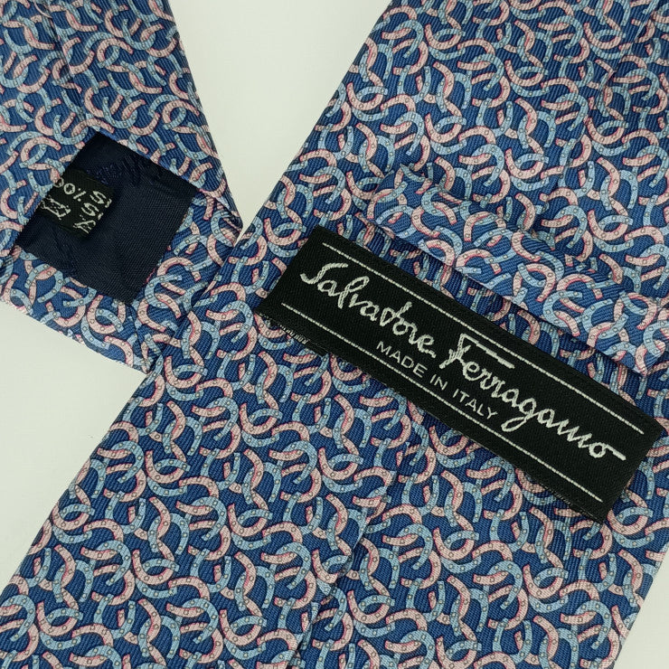 Salvatore Ferragamo サルヴァトーレ フェラガモ ネクタイ ネクタイ - ブルー系 ピンク系 シルク100％ メンズ 馬蹄柄 総柄