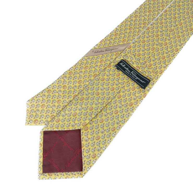 美品 Salvatore Ferragamo サルヴァトーレ フェラガモ ネクタイ ネクタイ - イエロー系 マルチカラー シルク100％ メンズ アニマル柄 総柄