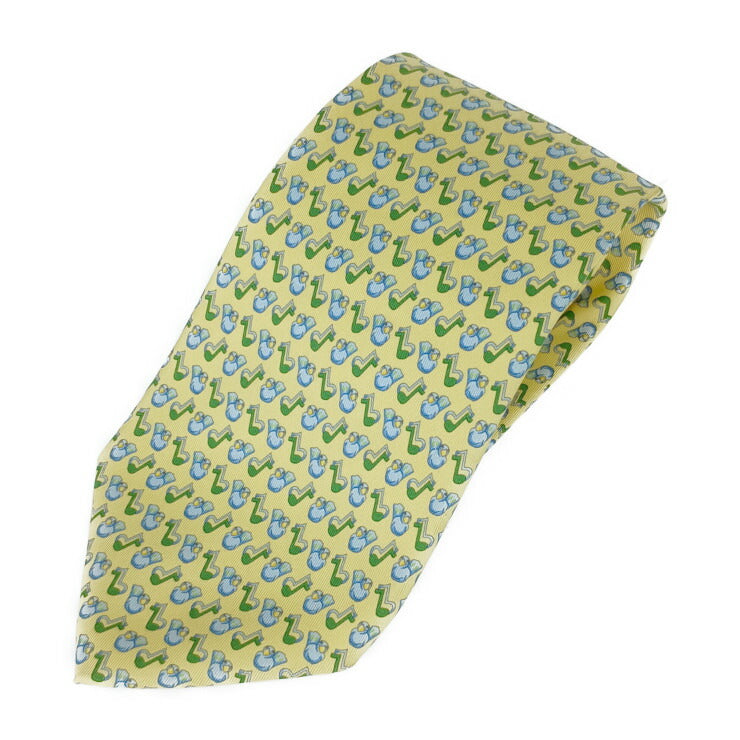 美品 Salvatore Ferragamo サルヴァトーレ フェラガモ ネクタイ ネクタイ - イエロー系 マルチカラー シルク100％ メンズ 鳥柄 総柄