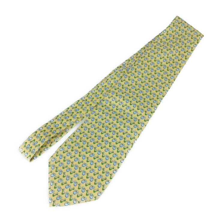 美品 Salvatore Ferragamo サルヴァトーレ フェラガモ ネクタイ ネクタイ - イエロー系 マルチカラー シルク100％ メンズ 鳥柄 総柄
