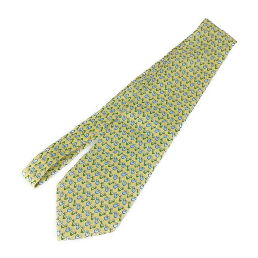 美品 Salvatore Ferragamo サルヴァトーレ フェラガモ ネクタイ ネクタイ - イエロー系 マルチカラー シルク100％ メンズ 鳥柄 総柄